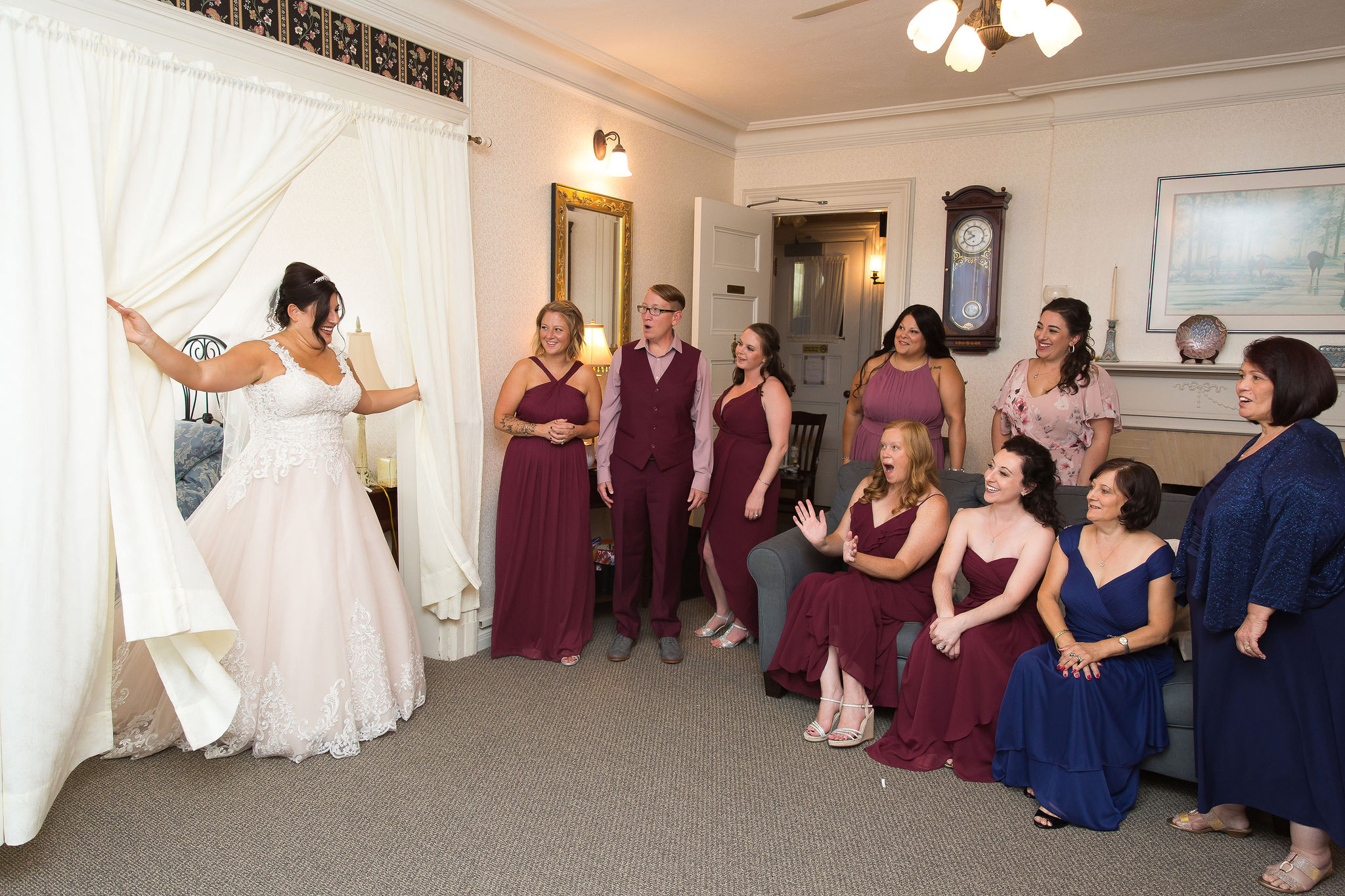 wedding dress reveal to bridesmaids