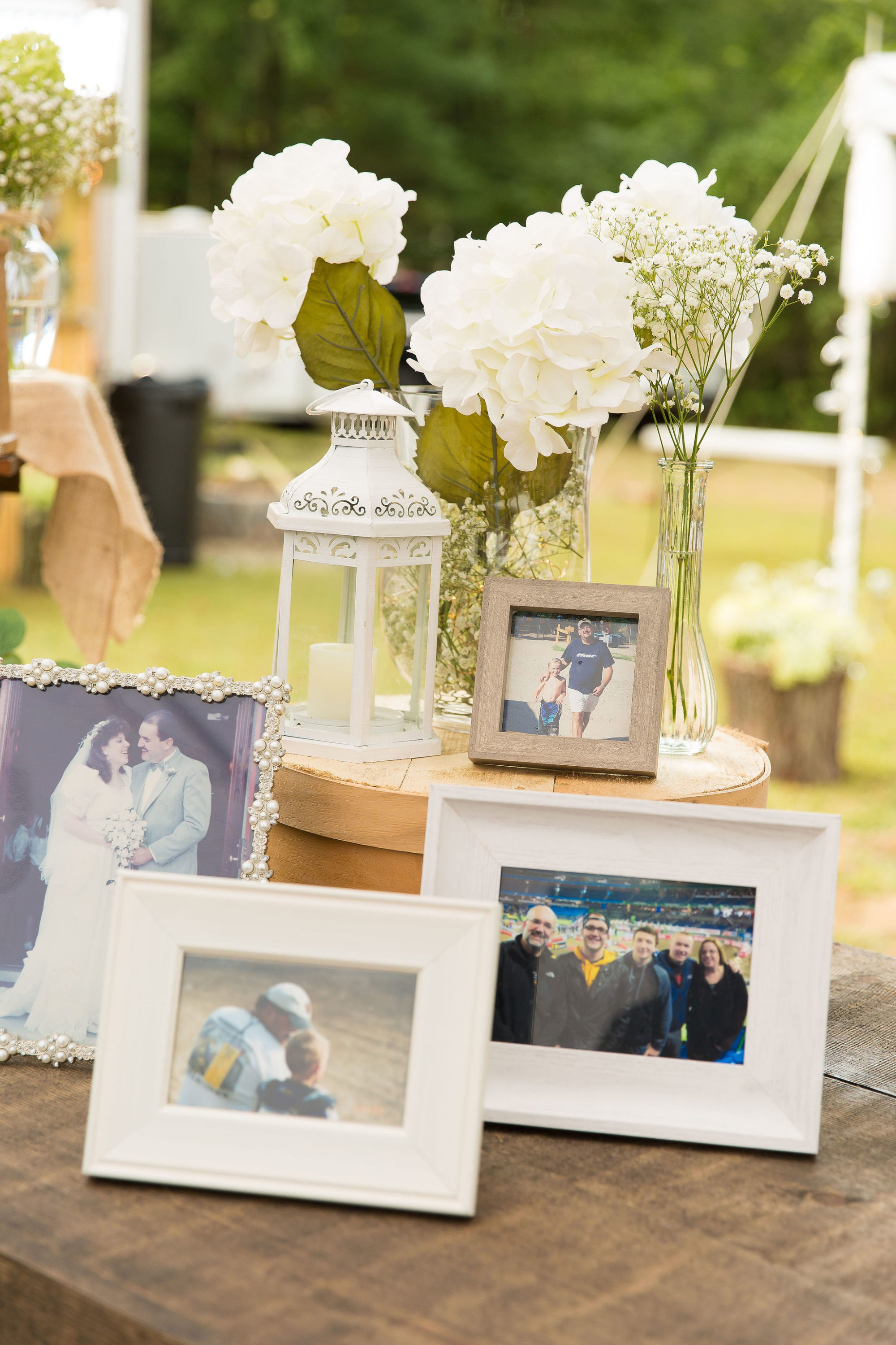 tented backyard wedding photos memorial table